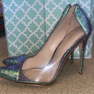 Aldo Mermaid Embossed clear Iridescent Pumps Heel shoes size US 8 EU 38.5 Brazil